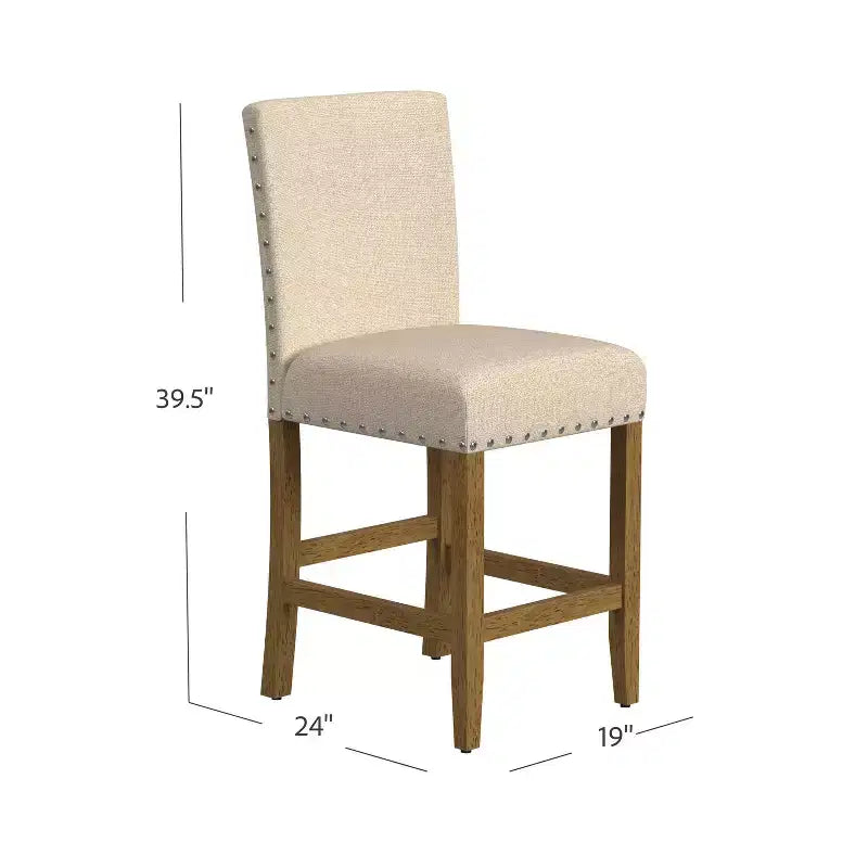 Sgabello da Bar Imbottito HomePop da 61 cm con Borchie, altezza da bancone