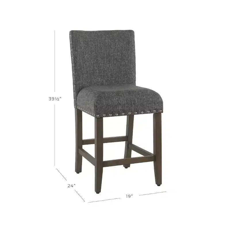 Sgabello da Bar Imbottito HomePop da 61 cm con Borchie, altezza da bancone