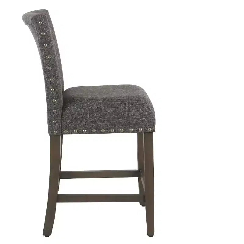 Sgabello da Bar Imbottito HomePop da 61 cm con Borchie, altezza da bancone