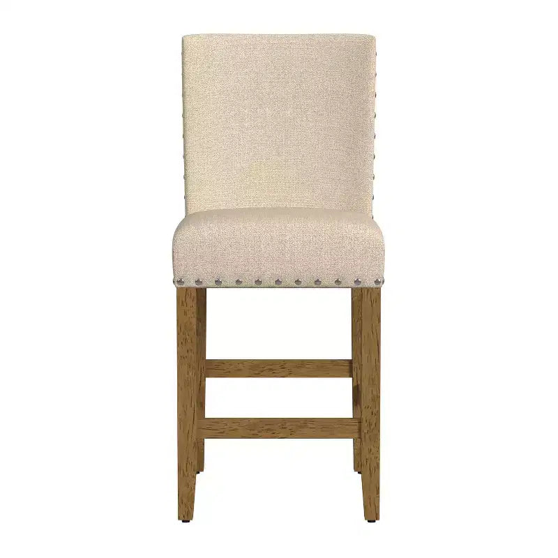 Sgabello da Bar Imbottito HomePop da 61 cm con Borchie, altezza da bancone