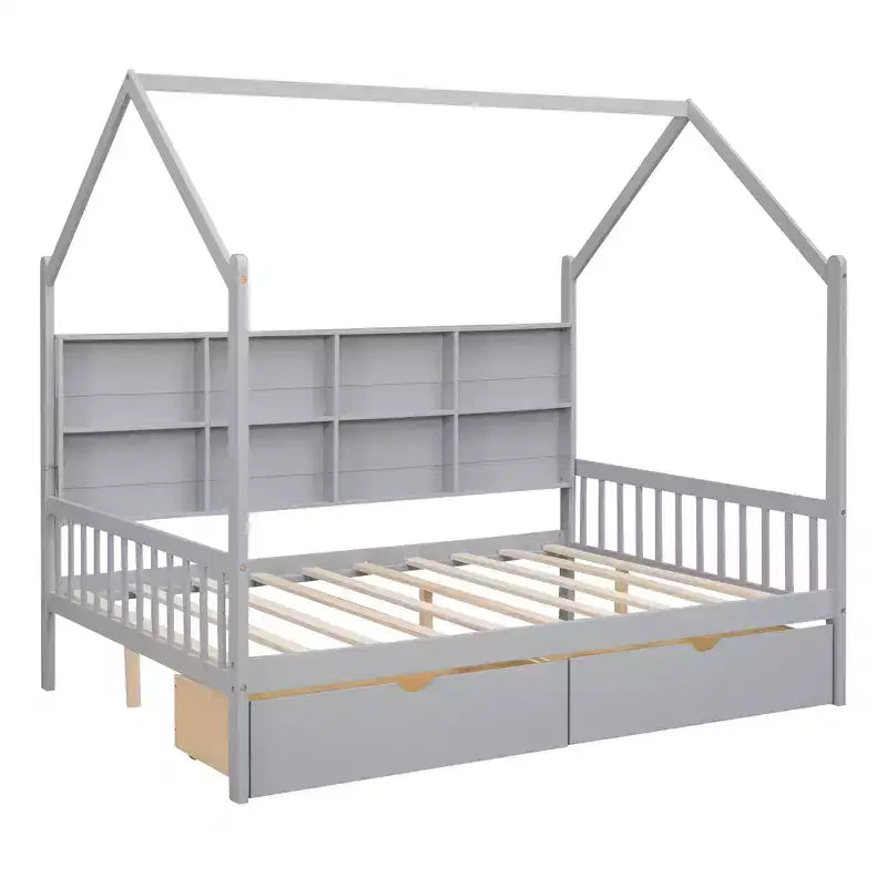 Letto a capanna con letto estraibile e mensola