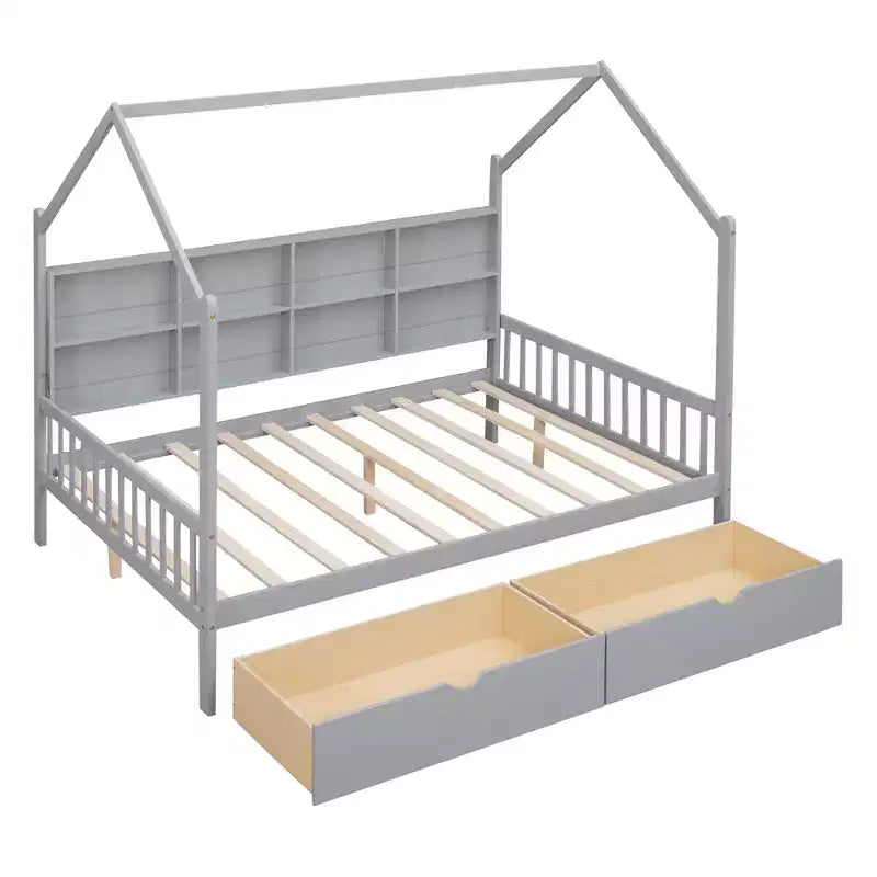 Letto a capanna con letto estraibile e mensola