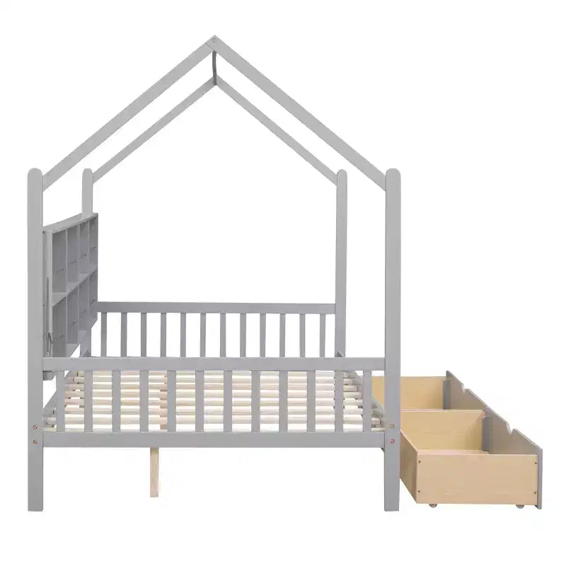 Letto a capanna con letto estraibile e mensola