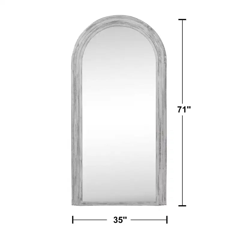 Specchio a figura intera con cornice ad arco in legno massello, design a scala