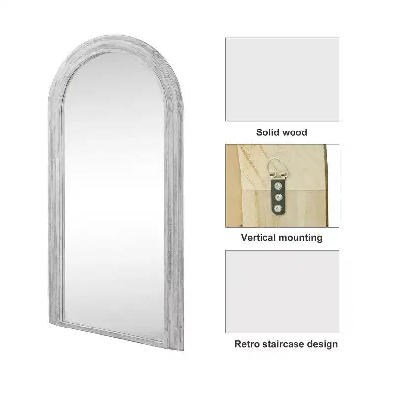 Specchio a figura intera con cornice ad arco in legno massello, design a scala