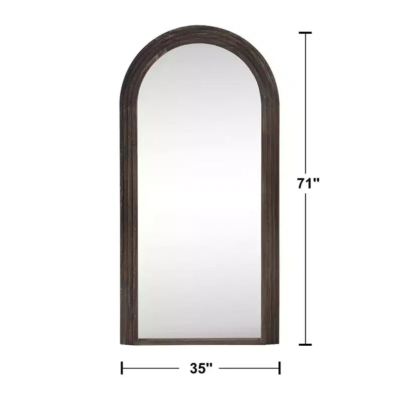 Specchio a figura intera con cornice ad arco in legno massello, design a scala