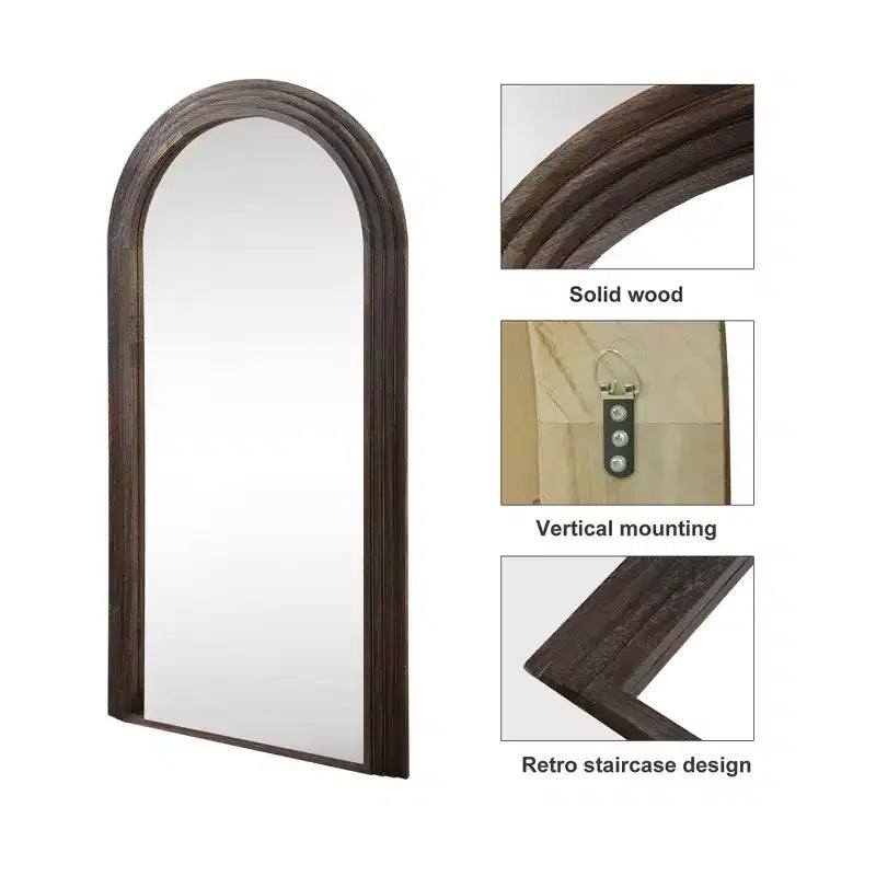 Specchio a figura intera con cornice ad arco in legno massello, design a scala