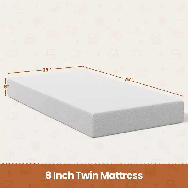 Materasso in Memory Foam al Gel da 8'' con Profumo di Tè Verde, Tecnologia di Raffreddamento, 3 Strati di Schiuma