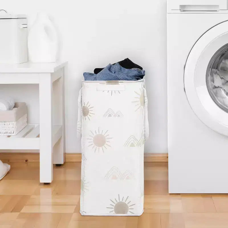 Cesto portabiancheria pieghevole per bambina con manici rosa beige