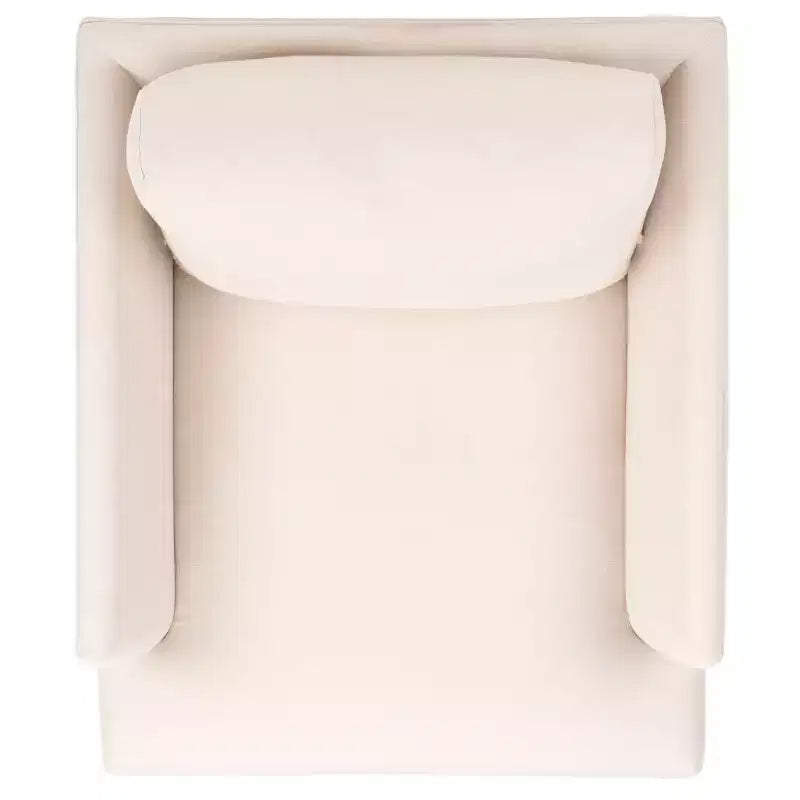 Poltrona imbottita in lino con gambe in legno
