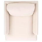 Poltrona imbottita in lino con gambe in legno