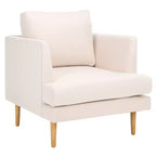 Poltrona imbottita in lino con gambe in legno