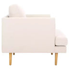 Poltrona imbottita in lino con gambe in legno