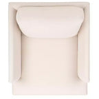 Poltrona imbottita in lino con gambe in legno
