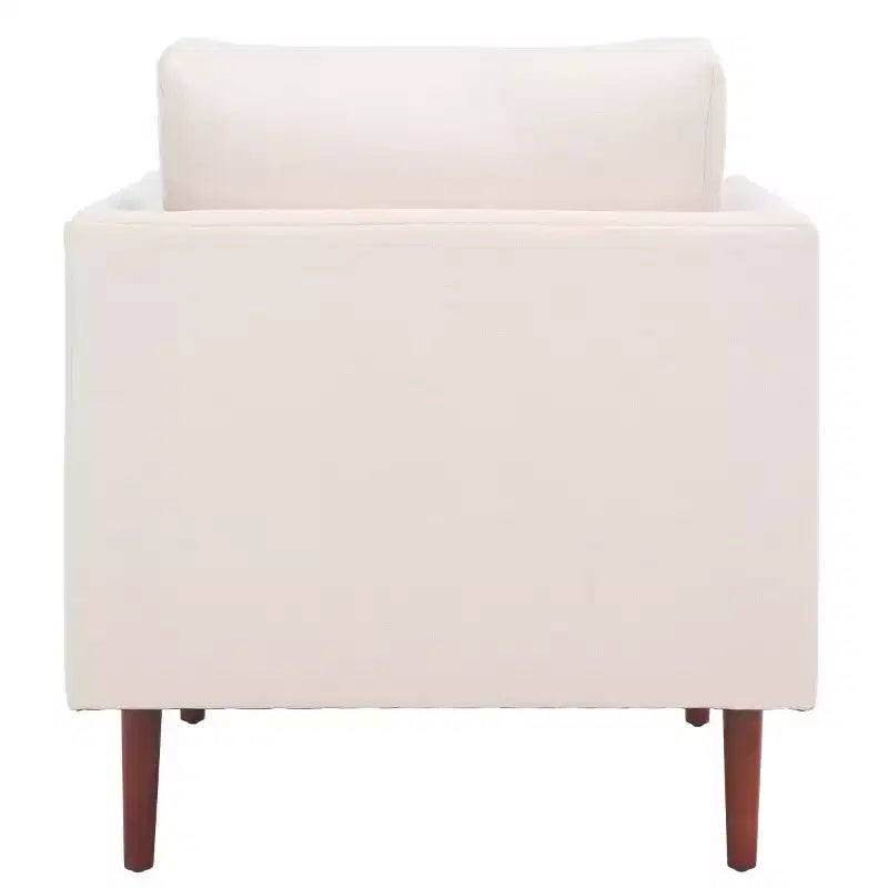 Poltrona imbottita in lino con gambe in legno