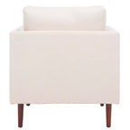 Poltrona imbottita in lino con gambe in legno