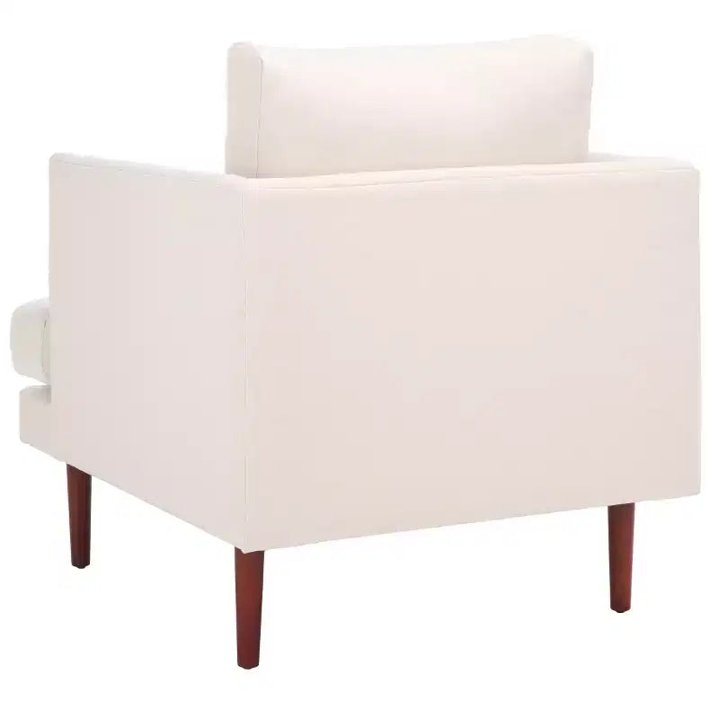 Poltrona imbottita in lino con gambe in legno