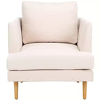 Poltrona imbottita in lino con gambe in legno