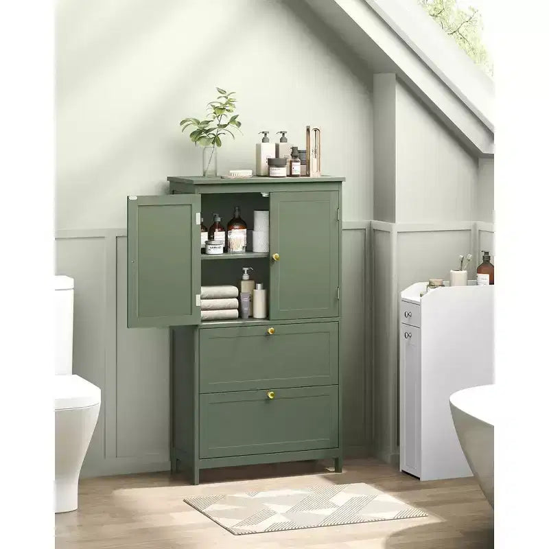 Mobiletto Contenitore da Bagno a Terra, Unità Contenitore da Bagno, Mobiletto Autoportante con 2 Cassetti e 2 Ante