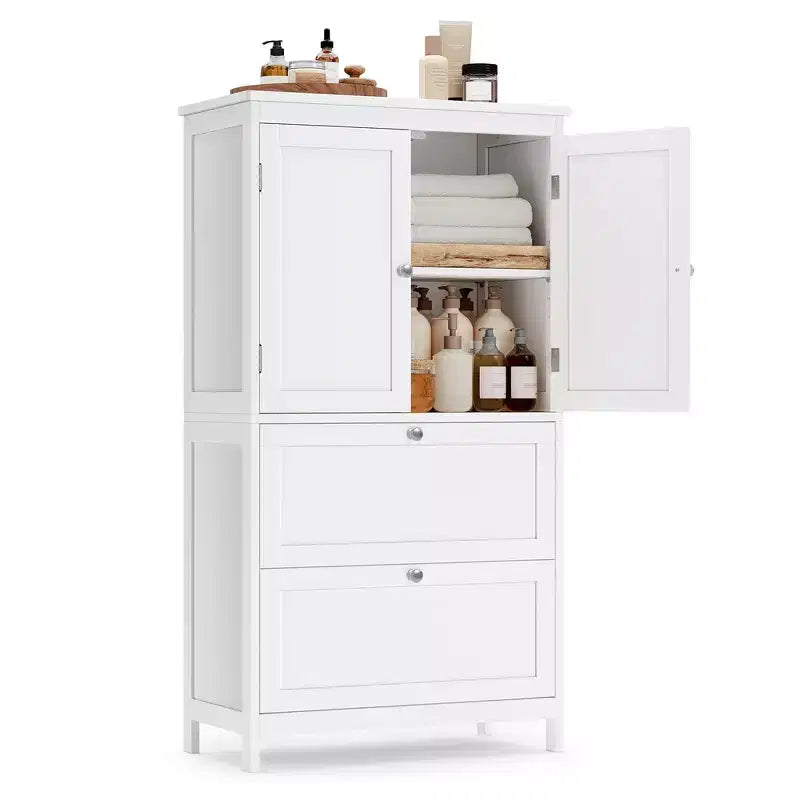 Mobiletto Contenitore da Bagno a Terra, Unità Contenitore da Bagno, Mobiletto Autoportante con 2 Cassetti e 2 Ante