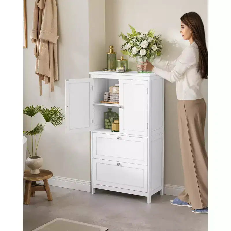 Mobiletto Contenitore da Bagno a Terra, Unità Contenitore da Bagno, Mobiletto Autoportante con 2 Cassetti e 2 Ante