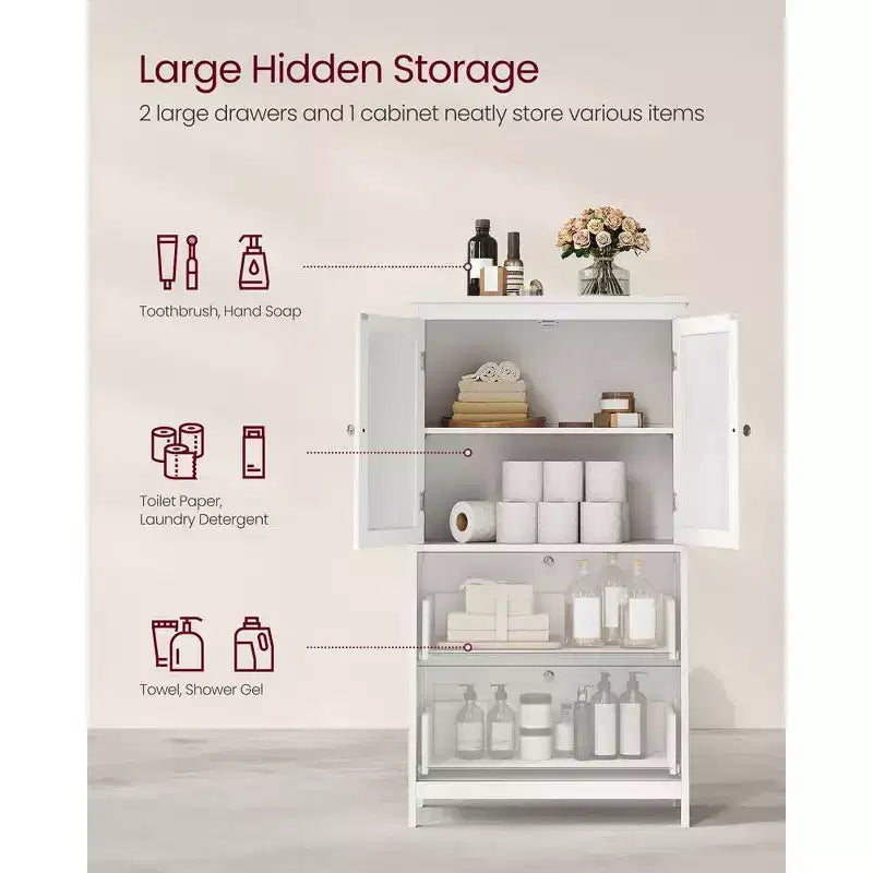 Mobiletto Contenitore da Bagno a Terra, Unità Contenitore da Bagno, Mobiletto Autoportante con 2 Cassetti e 2 Ante