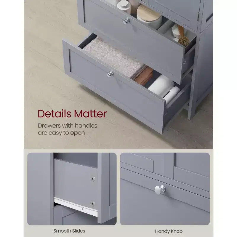 Mobiletto Contenitore da Bagno a Terra, Unità Contenitore da Bagno, Mobiletto Autoportante con 2 Cassetti e 2 Ante