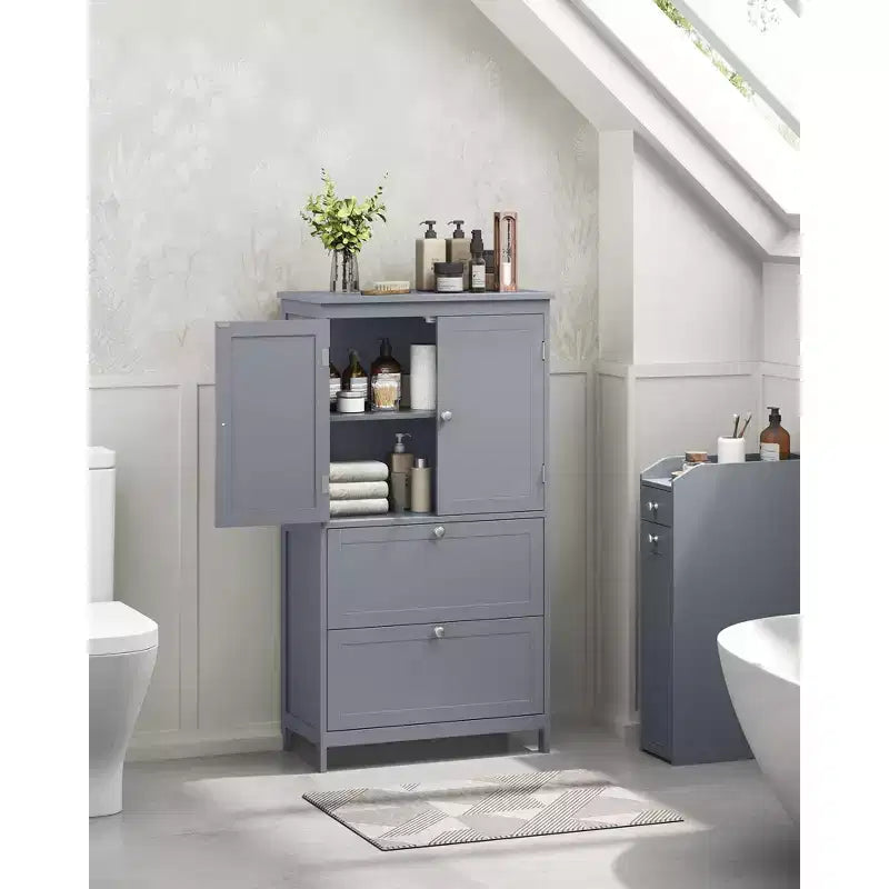Mobiletto Contenitore da Bagno a Terra, Unità Contenitore da Bagno, Mobiletto Autoportante con 2 Cassetti e 2 Ante