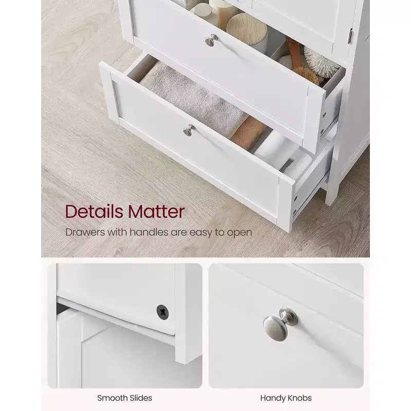 Mobiletto Contenitore da Bagno a Terra, Unità Contenitore da Bagno, Mobiletto Autoportante con 2 Cassetti e 2 Ante