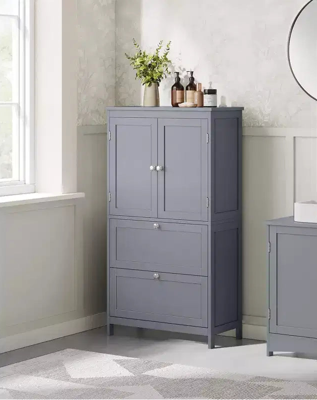 VASAGLE Bathroom Floor Storage Cabinet, Bathroom Storage Unit, Freestanding Cabinet with 2 Drawers and 2 Doors